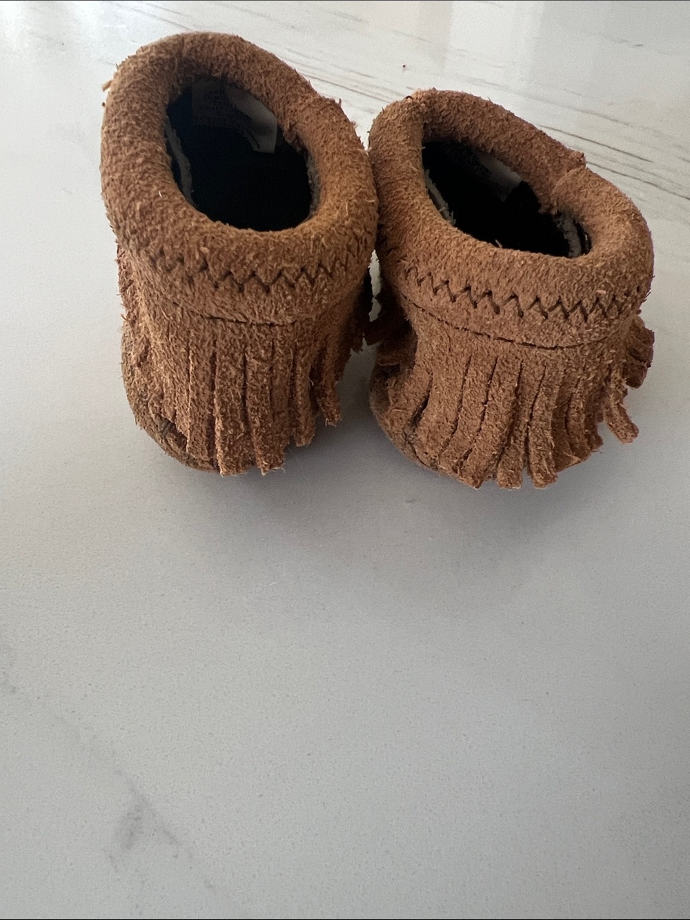 Minnetonka Moccasins Baby Leopard Print Fringe Slip-Ons - Brown - Picture 3 of 5